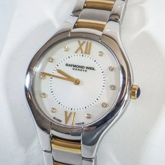 RAYMOND WEIL NOEMIA WATCH - WHITE MOTHER OF PEARL WITH DIAMONDS AND SAPPHIRE - Picture 7 of 7